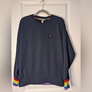Sweaty Betty Essential Pullover Sweatshirt with Rainbow Cuffs Navy Size Medium